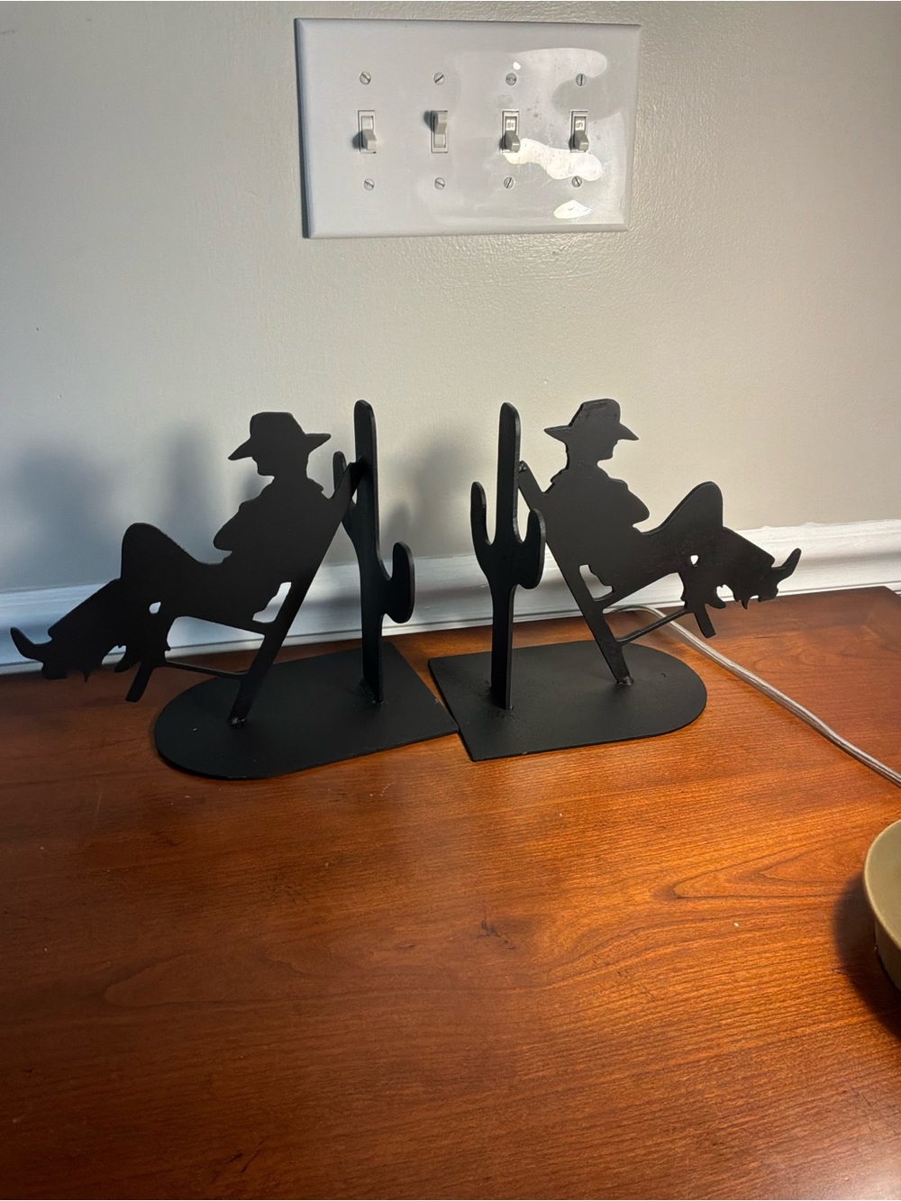 Rustic Black Cowboy Silhouette Bookends/Door Stoppers-Western Metal Set